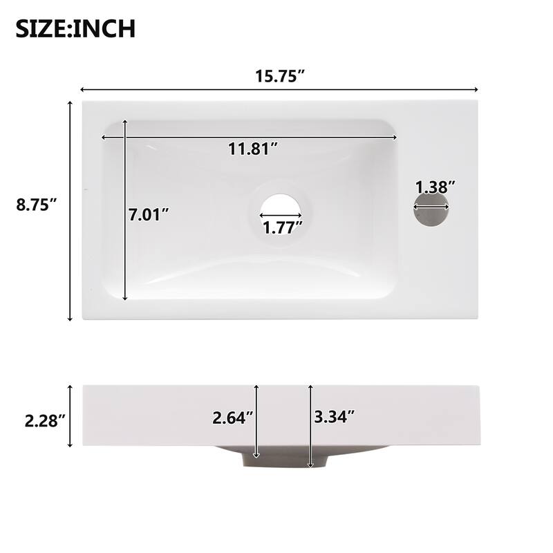 15.75" Bathroom Vanity with Resin Sink, Push-to-Open Door, Adjustable Shelf, and Rustic Wood Grain Finish for Small Spaces