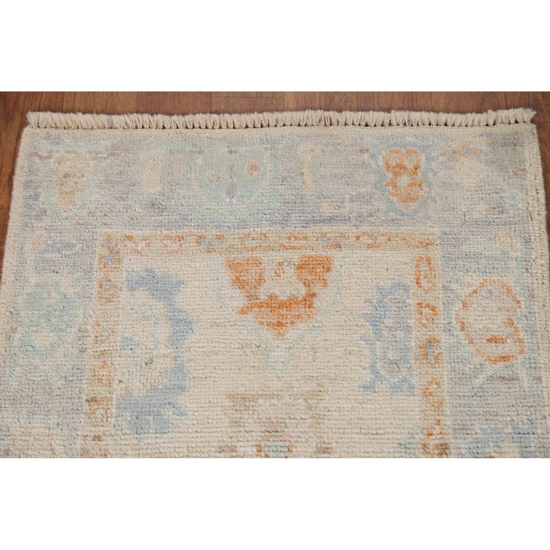 Hand Knotted Oriental 100% Wool Carpet Transitional Geometric Beige & Ivories Oushak Area Rug - 2' 11'' X 1' 10''