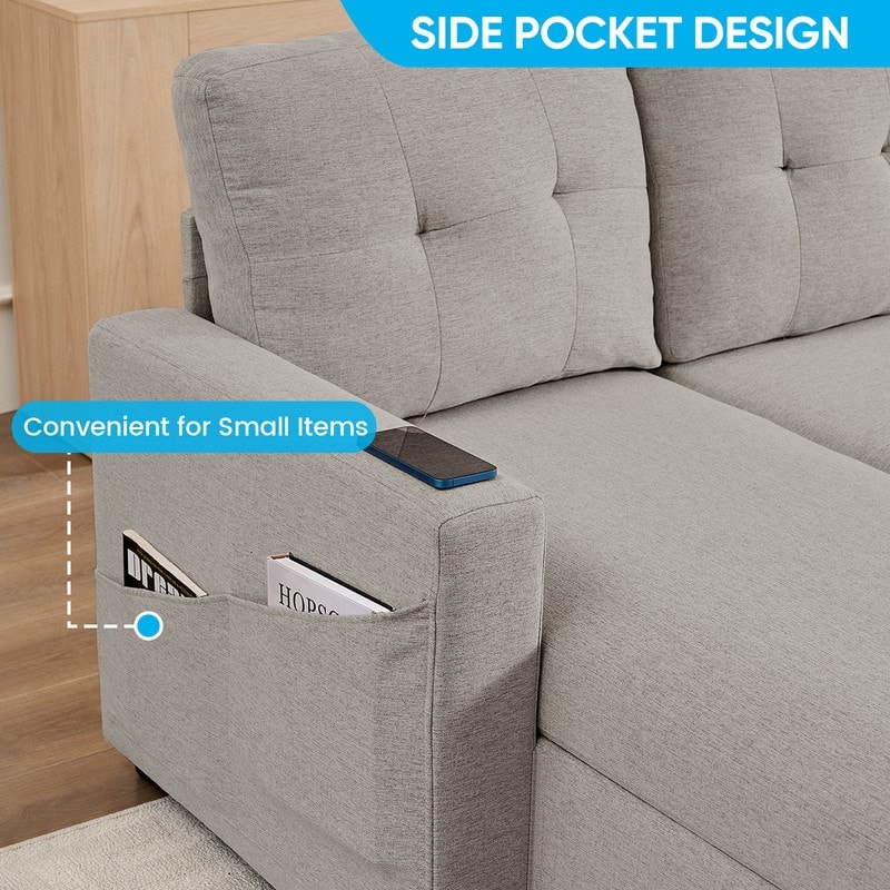 98"W 4-Seater Modular Sleeper Sofa Bed with Storage Chaise,U-shaped Sofa with Pull-out Bed