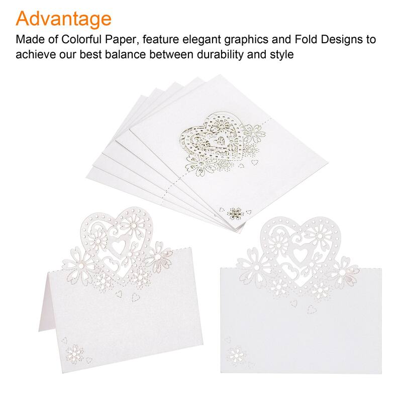 Table Name Place Cards,50Pcs Hollow Heart Shape Cut Design Blank Card White