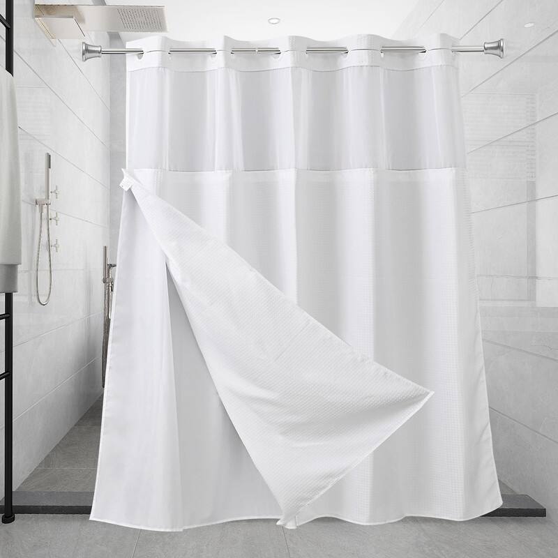 Utopia Alley No Hooks Required Waffle Weave Shower Curtain with Snap in Liner - 71"W x 74"H, White