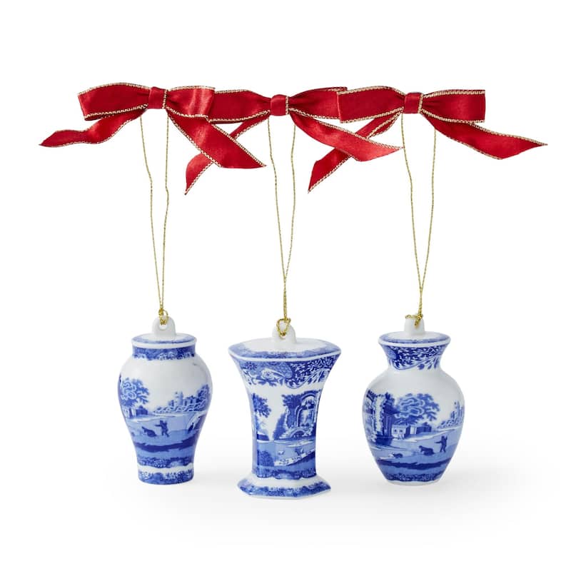 Spode Set of 3 Blue Italian Mini Urn Ornaments - White/Blue