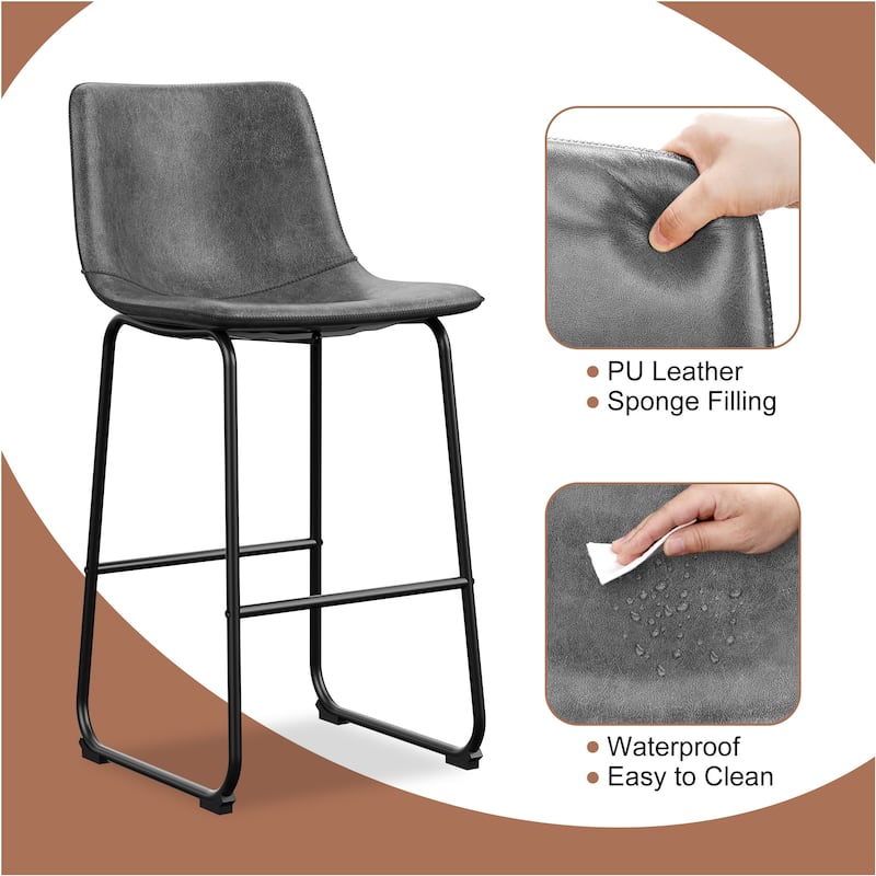 Bar Stools Faux Leather Counter Stools with Back Armless Dining Chairs (Set of 2)