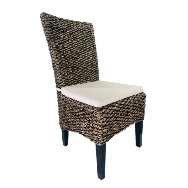 Water Hyacinth Dining Chair Pair with Cushion Dark Stain - 22