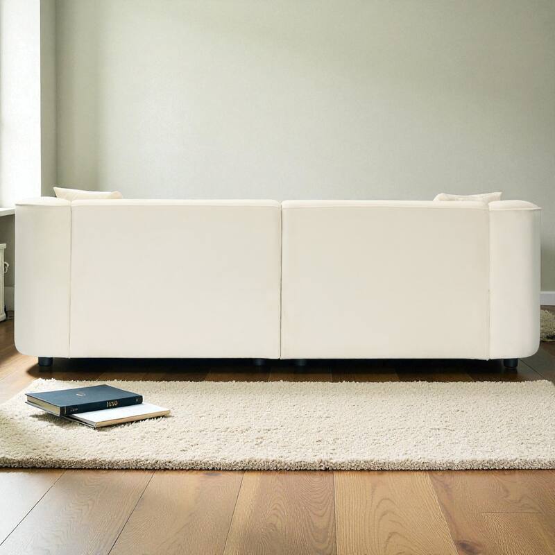 87" Curved Contemporary Velvet Sofa in Off-White, Plush 3-Seat Design with Ergonomic Comfort and Durable Frame