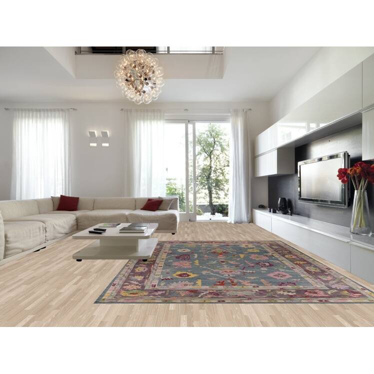 Hand Knotted Oriental 100% Wool Carpet Transitional All-Over Navy Blue & Blues Oushak Area Rug - 14' 1'' X 10' 3''
