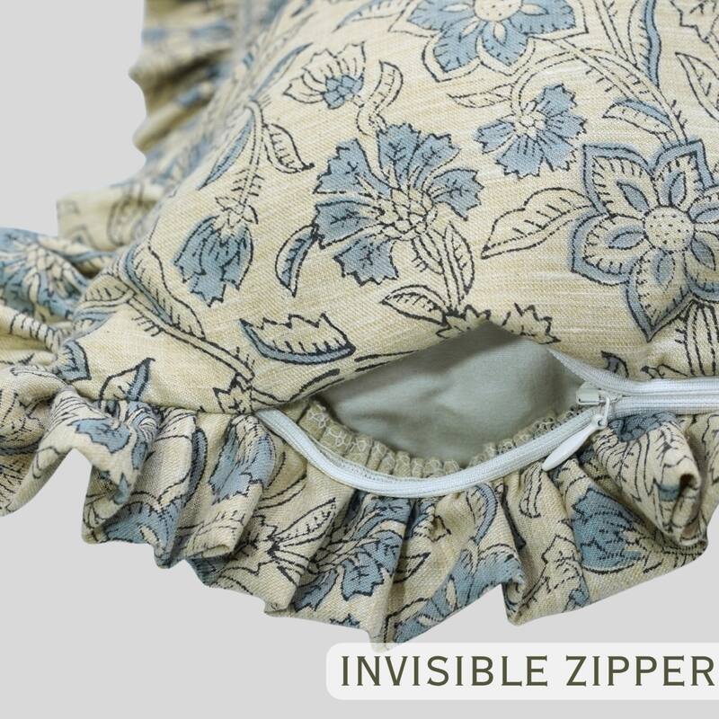 Fabdivine Hand Block Double Side Floral Print Sofa, Couch Decoration Pillow Case