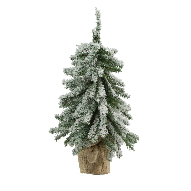 15" Potted Flocked Downswept Mini Village Pine Medium Artificial Tree - 1 Foot