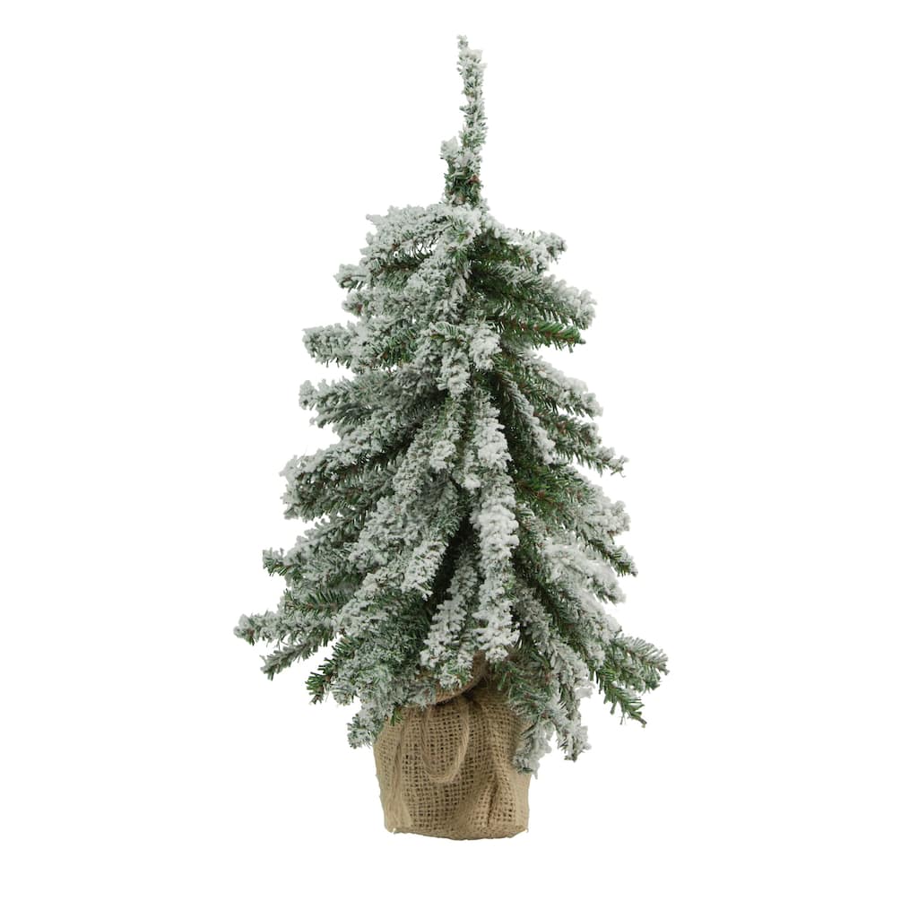 15" Potted Flocked Downswept Mini Village Pine Medium Artificial Tree - 1 Foot
