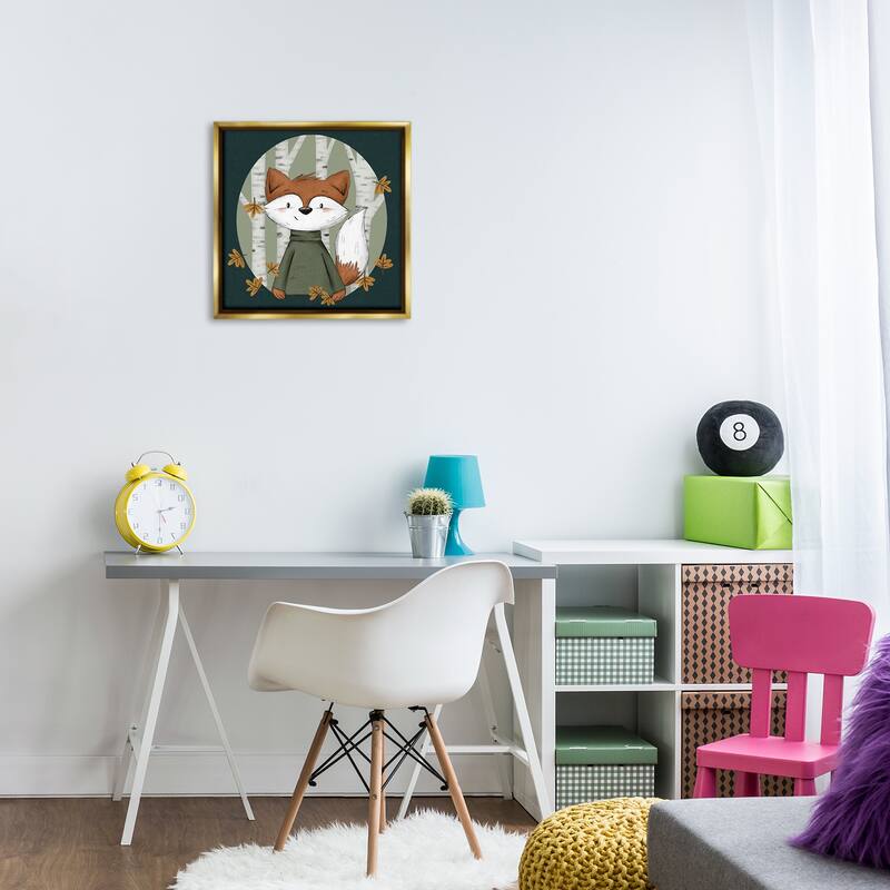 Stupell Autumnal Fox & Birch Trees Framed Floater Canvas Wall Art Design By Sarah Hickman