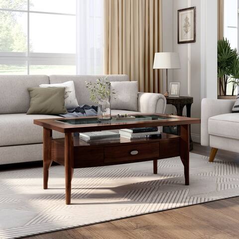 Genoas Traditional Walnut & Glass Coffee Table by Furniture of America