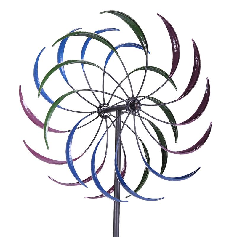 Metal Kinetic Rainbow Wind Spinner Decorative Lawn Ornament Windmill
