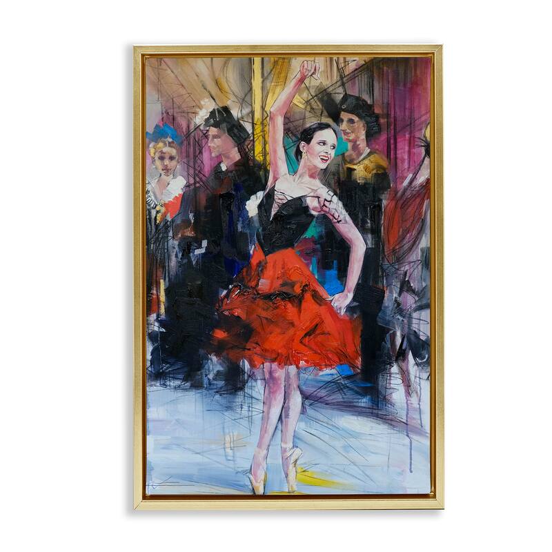 Stupell Abstract Ballerina Bold Collage Framed Floater Canvas Wall Art Design By Lucille Lee - 17 x 25 - Gold