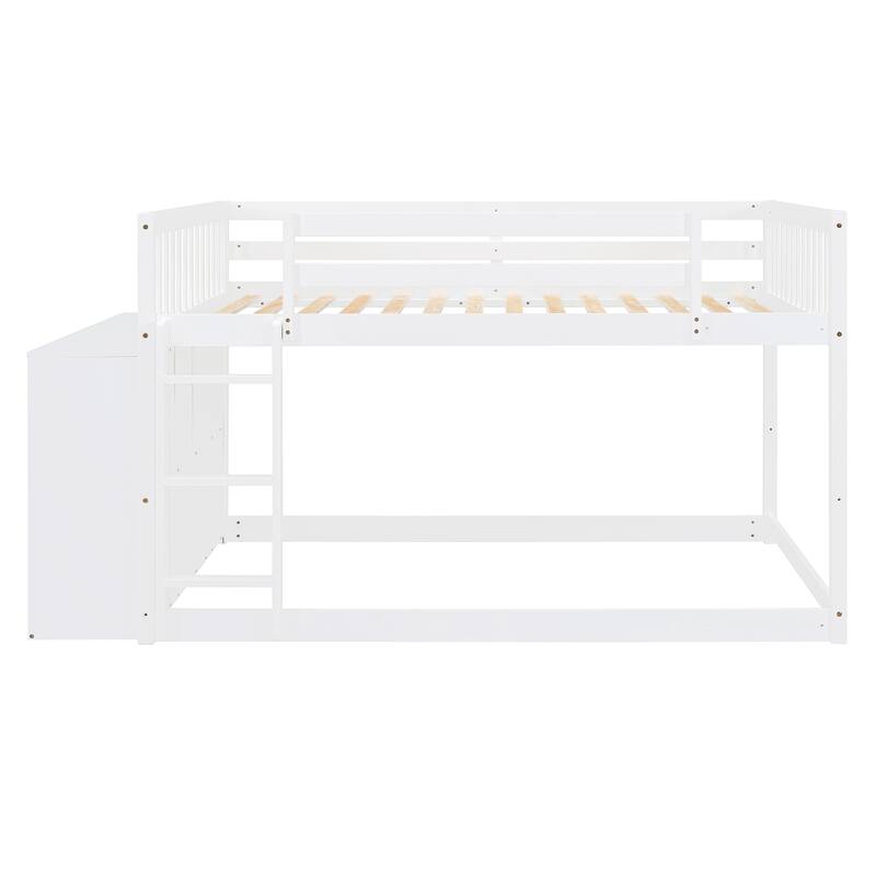 Twin over Twin / Full over Full Bunk Bed with 4 Drawers and 3 Shelves, Wooden Kids Storage Bed Frame with Ladder
