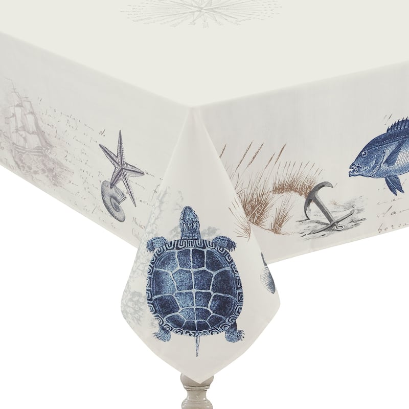 Laural Home Blue/Green Cotton Vintage Seaside Maritime Tablecloth - 70x120