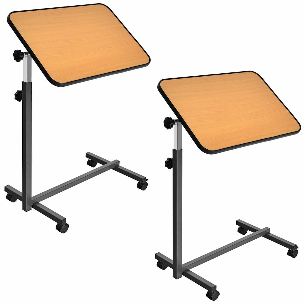 Gymax Set of 2 Overbed Rolling Table Over Bed Laptop Desk Tilting Top - See Details