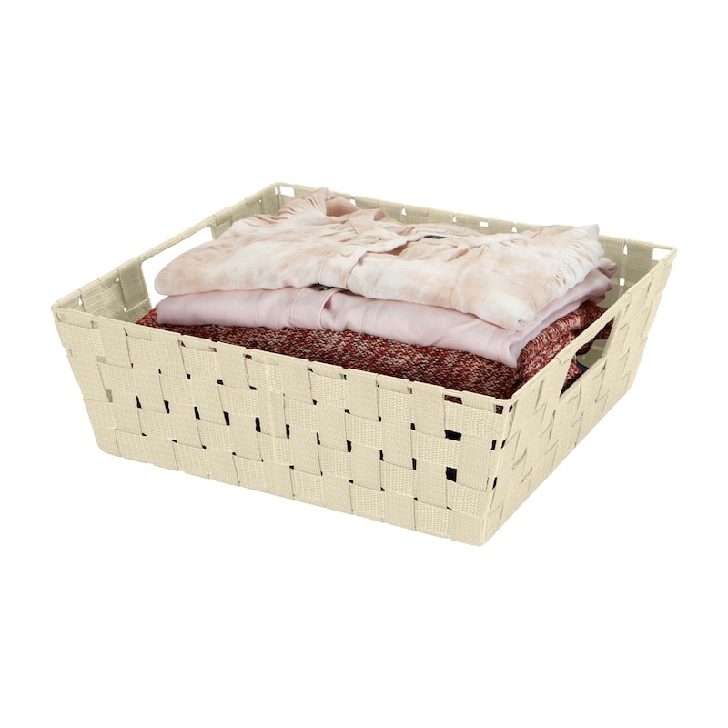 Simplify Ivory Plastic Large Woven Storage Bin - 13"x15"x5"
