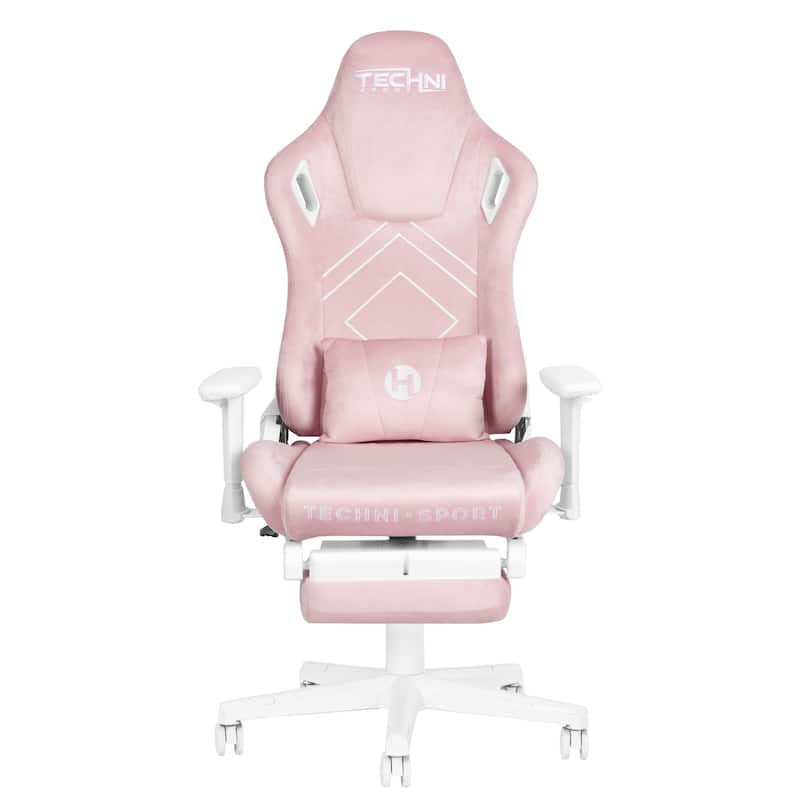 Modern Designs Pink Velvet Gaming Chair With Folding Footrest