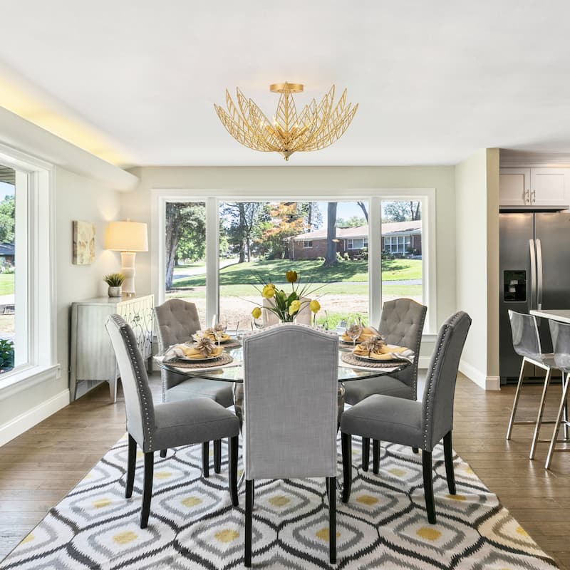 4 Lights Dual Semi-Flush Mount Ceiling Light Leaf Shaped Shades - Dia.26-in