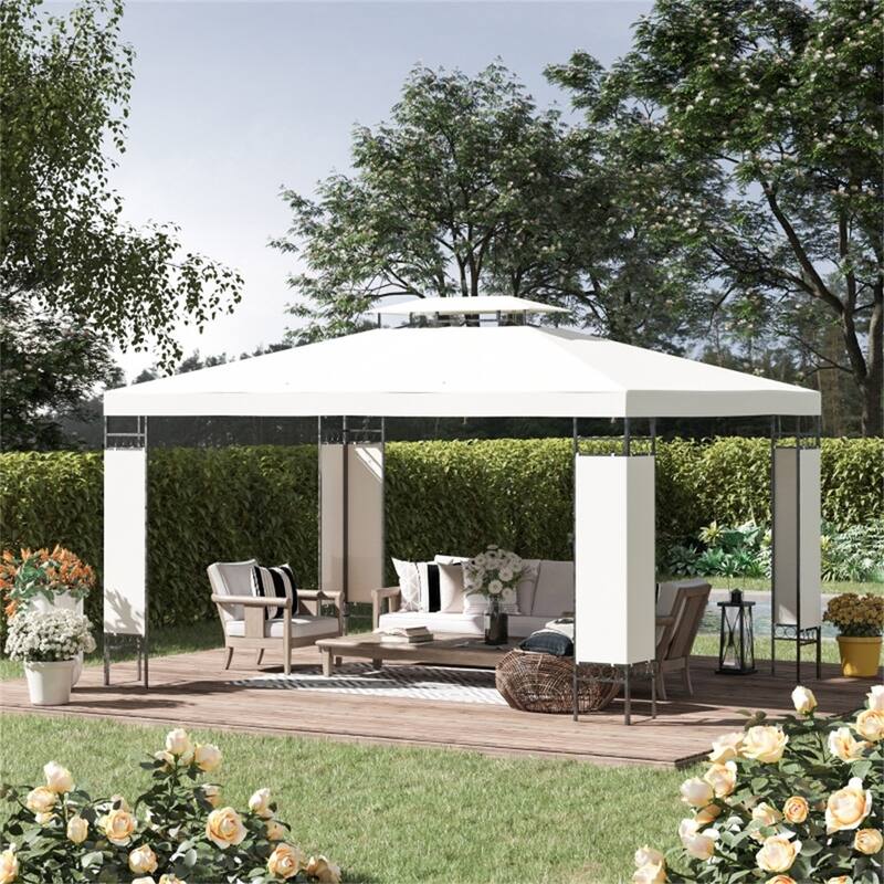 Premium 2 Tier Metal Screened Gazebo with Polyester Canopy and Steel Frame for Outdoor Garden - 12.9' L x 9.6' W x 8.6' H