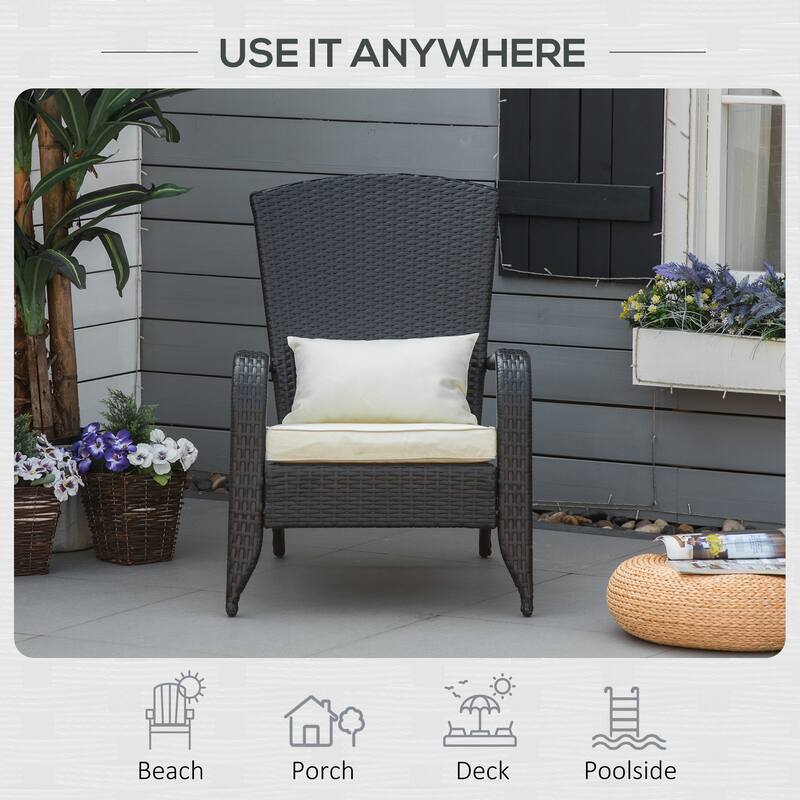 Outsunny Patio Classic Rattan Adirondack Chair, Outdoor PE Rattan Leisure Deck Chair, Ergonomic Armrest Chair Mixed Grey