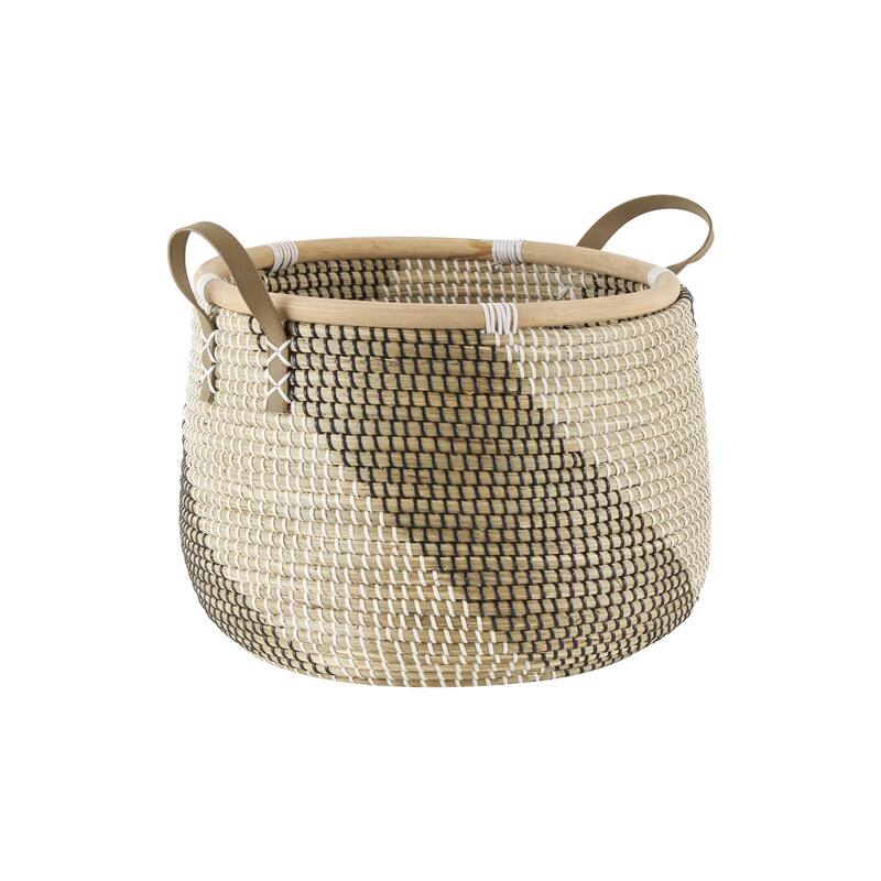 Seagrass Handmade Diagonal Striped Decorative and Functional Storage Basket - Set of 2 Brown - Roche River Decor