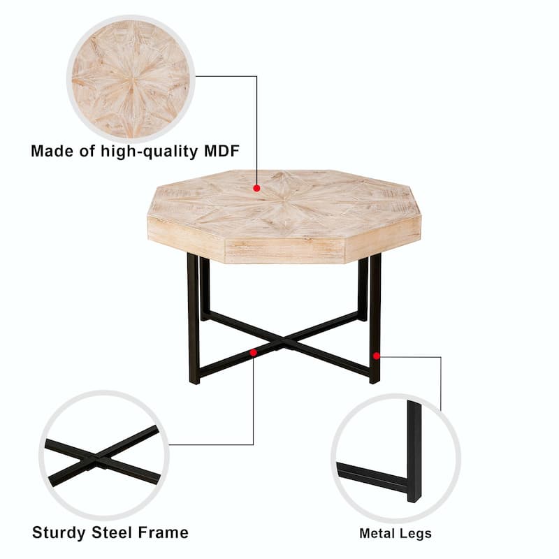 30-Inch Wood Octagonal Vintage Patchwork Coffee Table