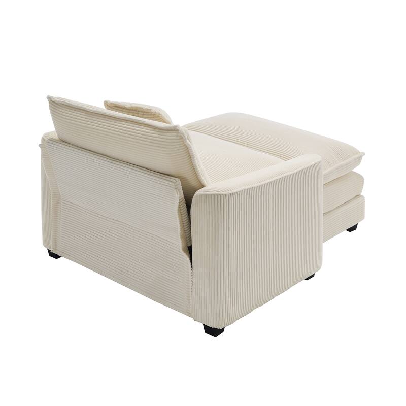Corduroy Fabric Deep Seat Sofa with Ottoman, Single Deep Seat Accent Sofa Chair with Pillow for Livingroom