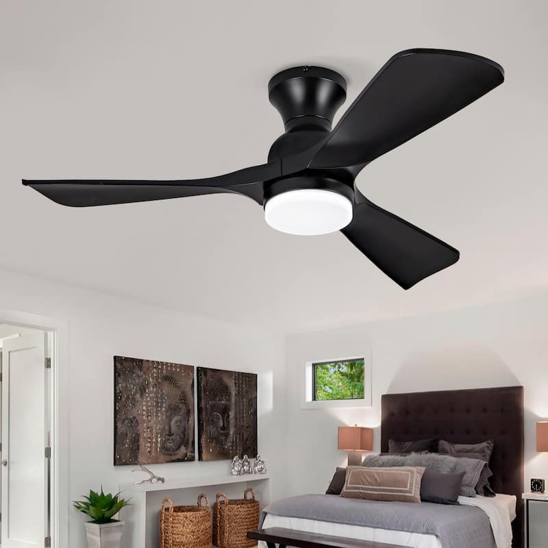 42 Inch Ceiling Fan with Lights Flush Mount Ceiling Fan with Remote Control, ABS Blades Modern Ceiling Fans, Quiet DC Motor - Black