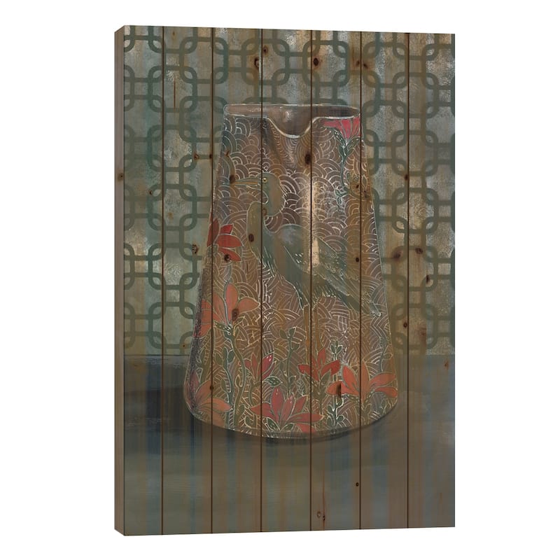 Heron Vase Print On Wood by Miri Eshet - Multi-Color - 40x26x1.5