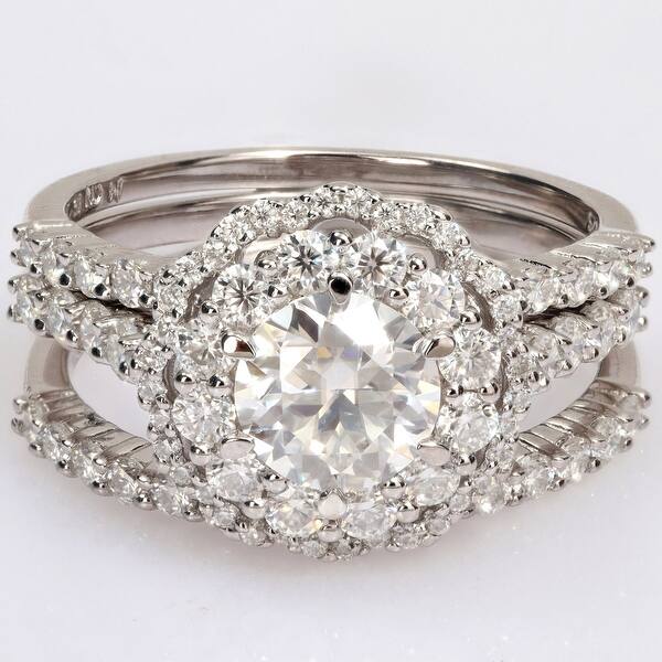 slide 1 of 9, Miadora 2ct DEW Moissanite Double Halo Floral Bridal Ring Set in Sterling Silver
