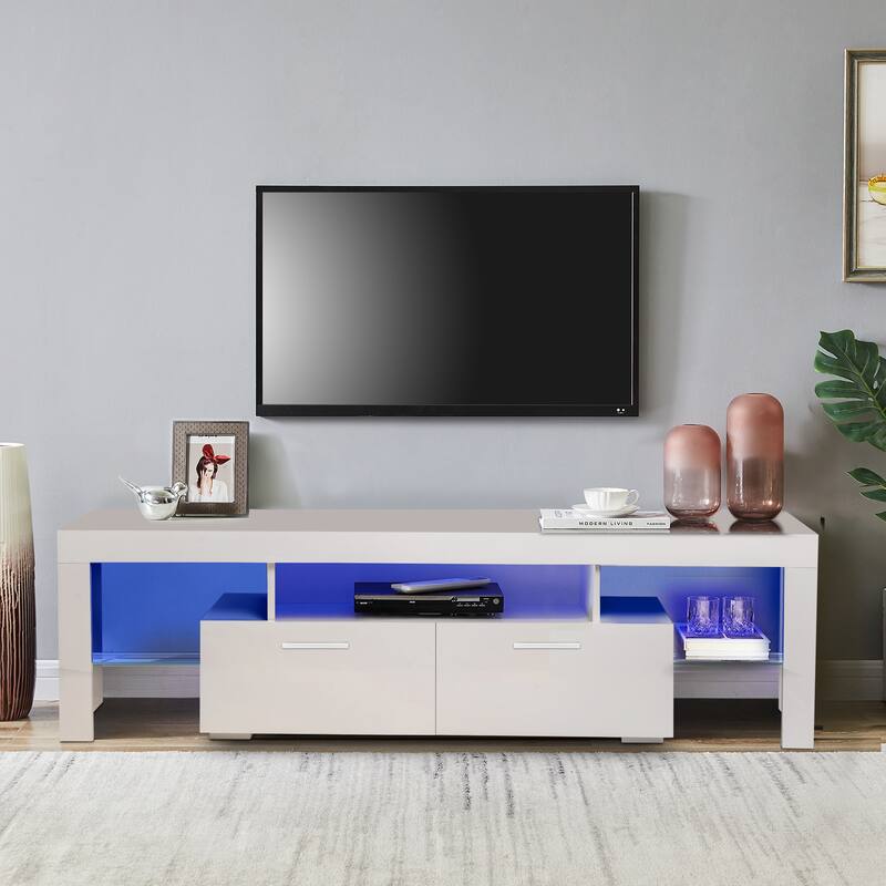 Entertainment Center,media console,with LEDlight belt,light belt remote control,toughenedglassshelf,metal handle,Canbeplaced