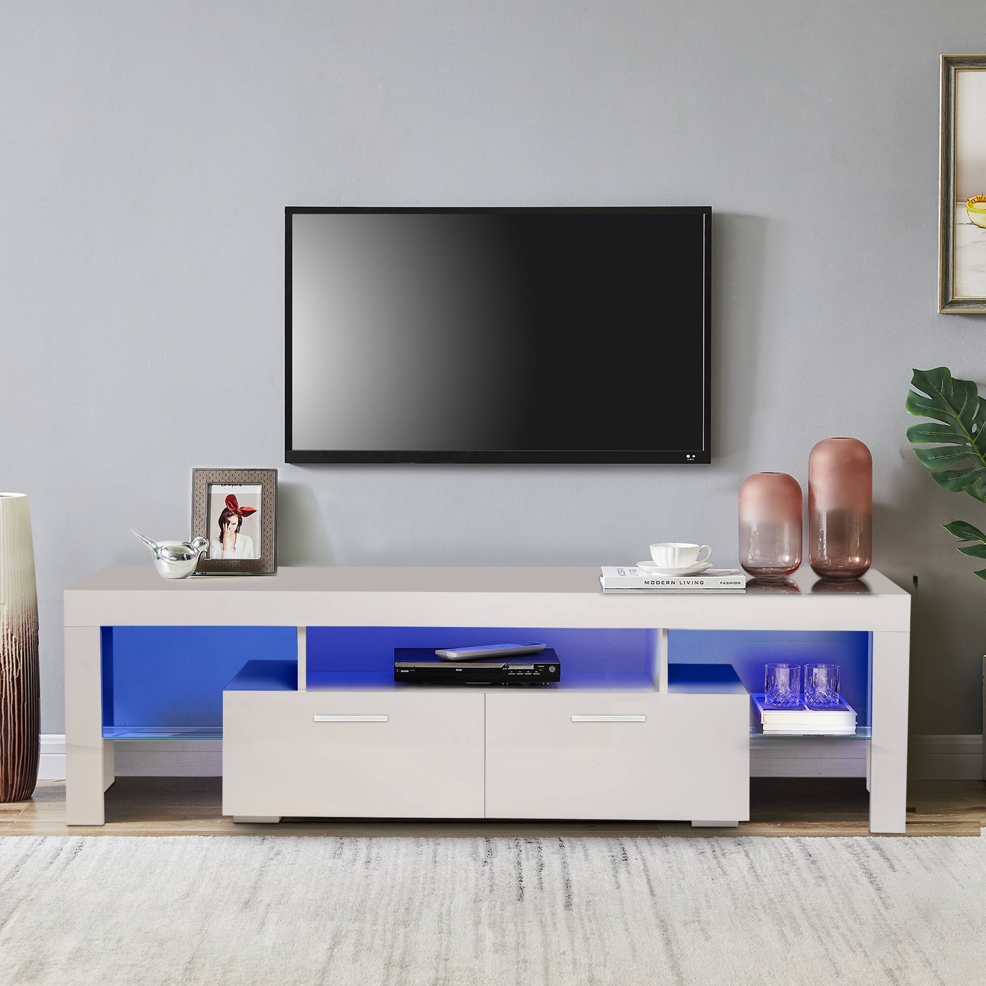 Morden TV Stand with RGB LED Lighting & Adjustable Brightness, High ...