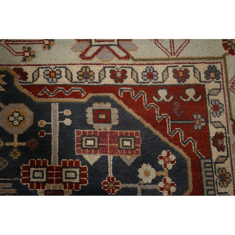 Blue Geometric Heriz Serapi Indian Area Rug Handmade Wool Carpet - 8'0"x 9'9"