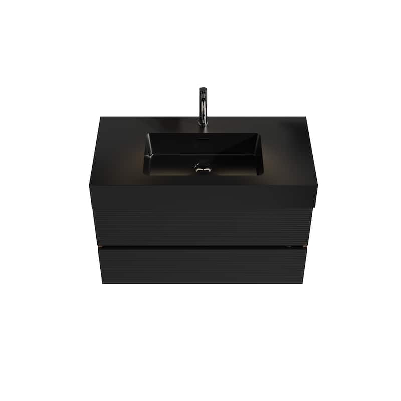 36" Walnut Bathroom Vanity with Engineered Quartz Sink and Soft Black Drawers