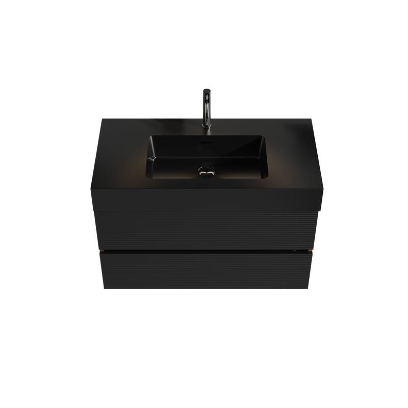 Grace 36" Bathroom Vanity with Matt Black Engineered Quartz Sink and Soft Black Drawers, Wall Mounted Floating Bathroom Vanity