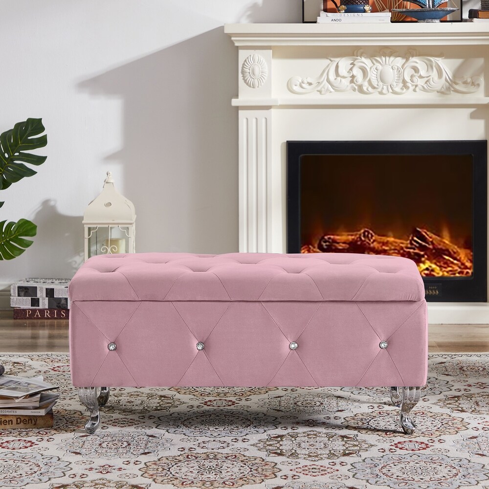 Blush pink hot sale storage bench