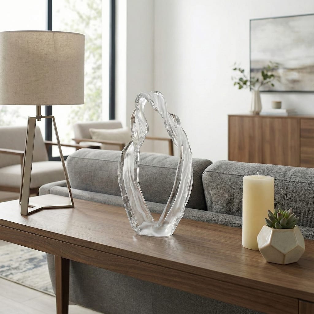 Modern Decorative Glass Sculpture for Home Decor - 14", White - 13.25"