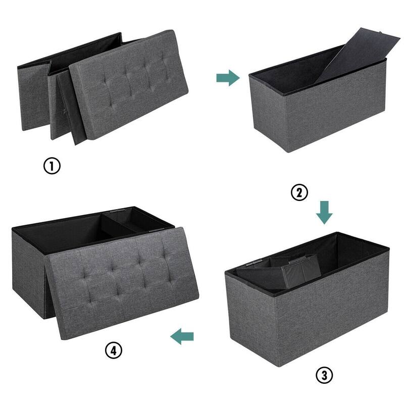 Foldable Storage Ottoman Bench with Removable Bin Upholstered Seat Chest for Bedroom Living Room Entryway