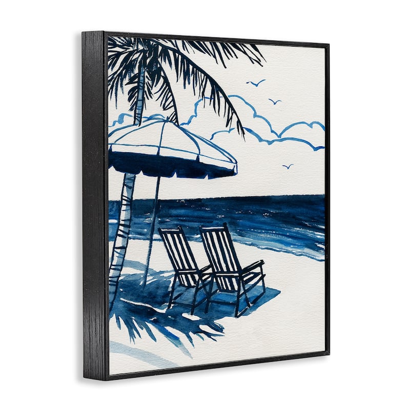 Stupell Blue Toned Tropical Beach Scene Framed Giclee Art Design By Carol Robinson