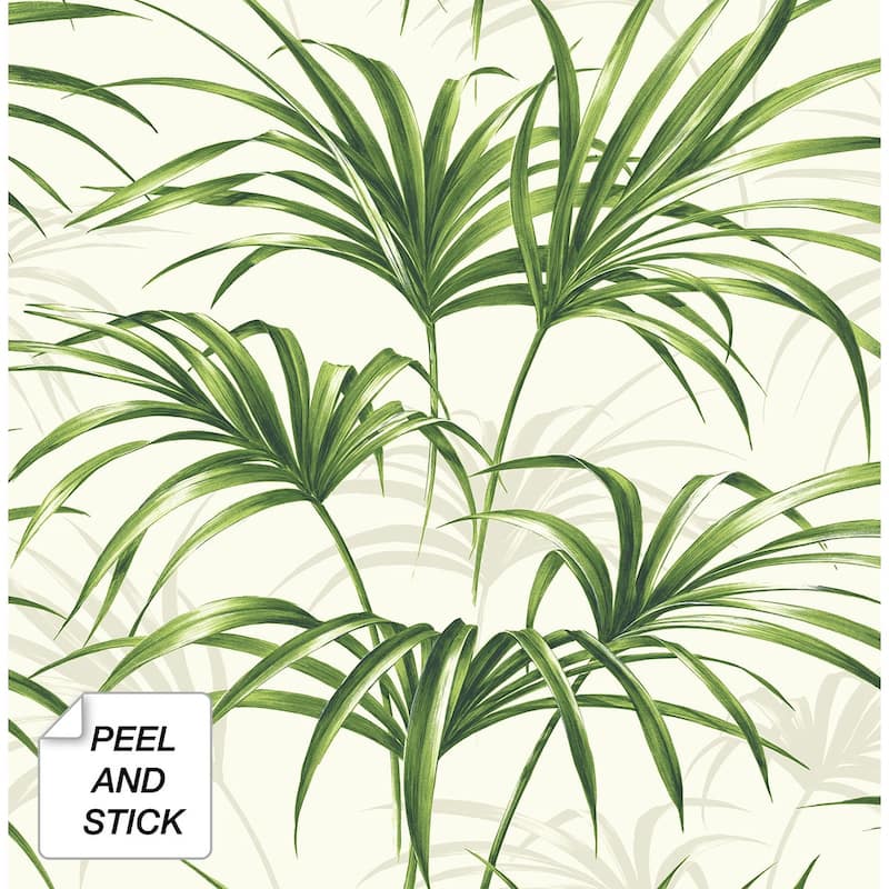 NextWall Tropical Palm Leaf Peel and Stick Removable Wallpaper - 20.5 in. W x 18 ft. L - Green & Off-White