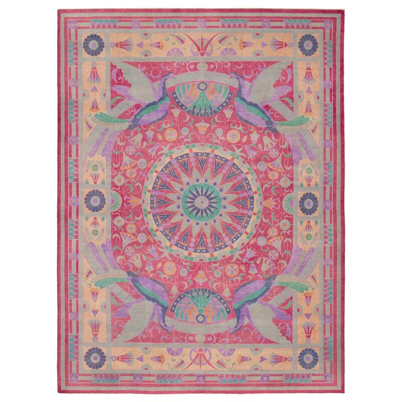 ECARPETGALLERY Hand-knotted Abstract Lahore Legacy Magenta Wool Rug - 9'0 x 11'11 - Dark Magenta - 9'0 x 11'11