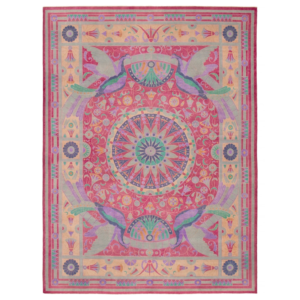 ECARPETGALLERY Hand-knotted Abstract Lahore Legacy Magenta Wool Rug - 9'0 x 11'11