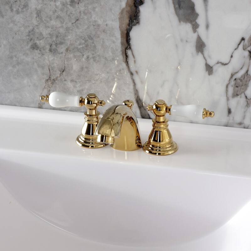 American Patriot Two-Handle 3-Hole Deck Mount Mini-Widespread Bathroom Faucet with Plastic Pop-Up