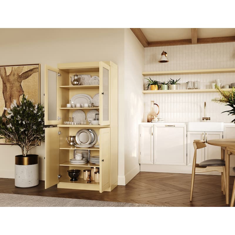 Palace Imports 100% Solid Wood Pantry Cabinet with Frosted, Clear Glass or Solid Doors and Adjustable Shelves