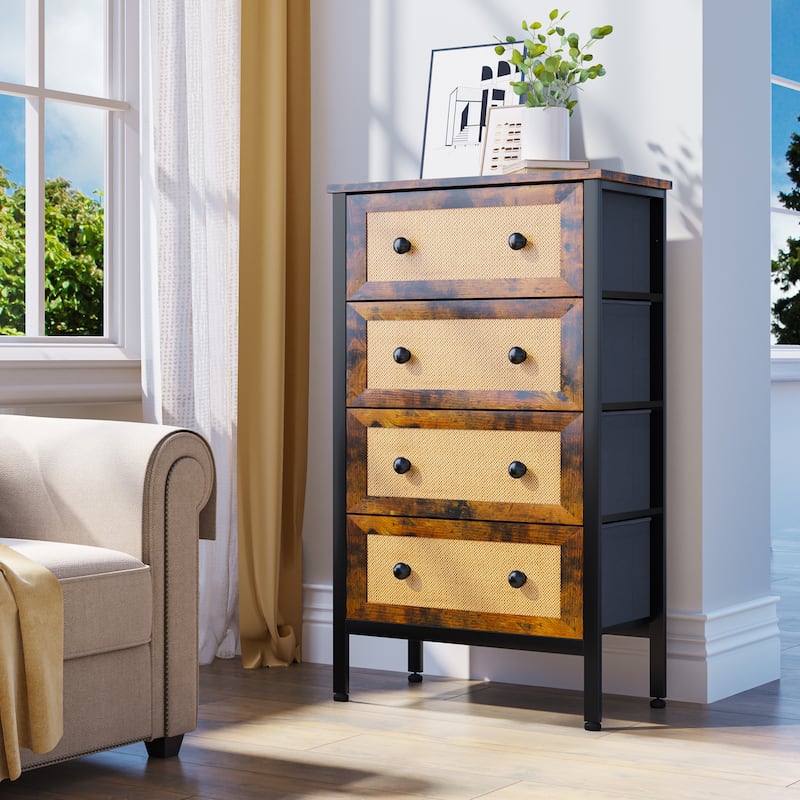 Moasis Rattan Dresser Closet Storage Tower Organizer Unit for Bedroom