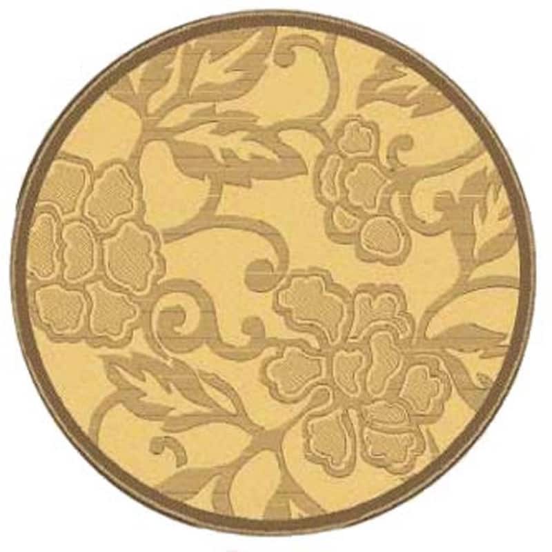 SAFAVIEH Courtyard Yaren Indoor/ Outdoor Waterproof Patio Backyard Rug - 5'3" Round - Natural/Brown