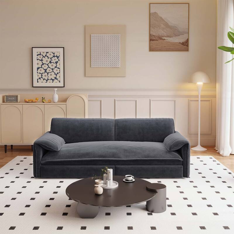 3-in-1 Convertible Sleeper with Side Storage,Multi-Functional Loveseat for Various Spaces - Grey