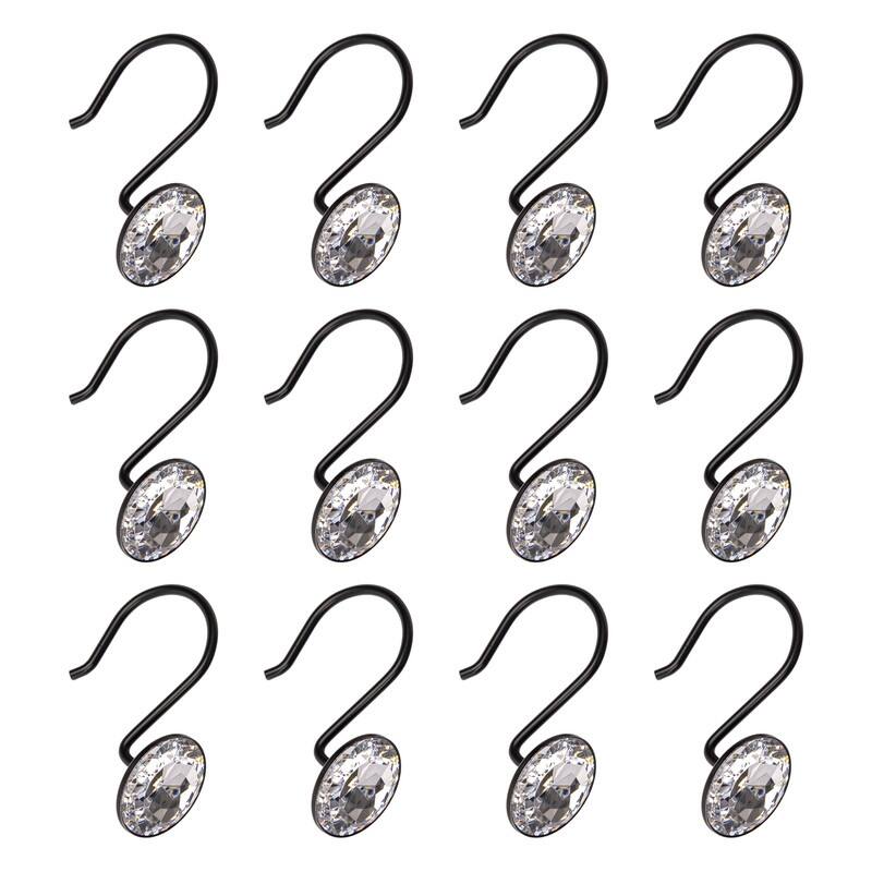 Utopia Alley Shower Curtain Hooks for Bathroom, Rust Resistant Shower Curtain Hooks Rings, Crystal Design, Set of 12