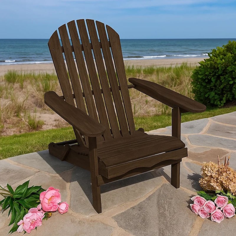 Geli Outdoor Adirondack Chair, Slatted Back, Weathered Gray Wood